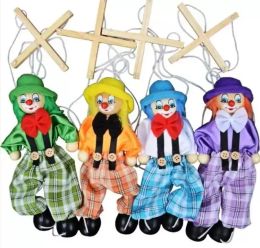 25cm Funny Party Favour Vintage Colourful Pull String Puppet Clown Wooden Marionette Handcraft Joint Activity Doll Kids Children Gifts LL