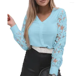 Women's Polos Ele-choices Women Autumn&Winter Comfy Trendy Lace Patchwork Sleeve Blouse Skin-friendly Casual Shirt Elegant For Daily&Work