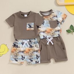 Clothing Sets FOCUSNORM 0-3Y Infant Baby Boys Summer Clothes Animal Print Patchwork Short Sleeve T-Shirt Elastic Waist Shorts