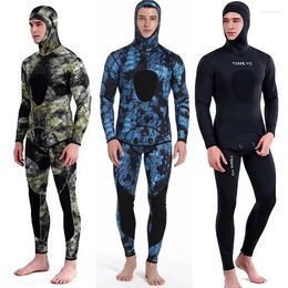 Women's Swimwear Camouflage Neoprene Wetsuit 3mm Long Sleeve Fission Hooded 2 Pieces For Men Keep Warm Waterproof Diving Suit Swimming