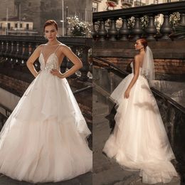 A Katherine Joyce Line Wedding Dresses Bridal Gowns Plus Size Backless Crystal Applique Beads Spaghetti Neck Vestios De Novia pplique