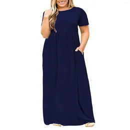 Casual Dresses Women's Plus Size Cotton And Linen Dress Short Sleeve Round Neck Solid Color Vintage Oversized Maxi Harajuku Wear