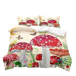Bedding sets White Mushroom Set Duvet Cover Full Size Green Plant Botanical Comforter Quilt 2 Shams for Women Girls H240521 UC7C