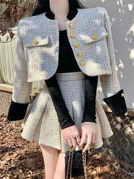 Work Dresses High Quality Small Fragrance Tweed Two Piece Set Women Woollen Jacket Coat Skirt Sets Winter Korean 2 Suits