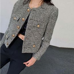 Women's Jackets Autumn Winter Korean Single Breasted Chic Tweed Woollen Coat Retro Suit Jacket Top Casaco Outwear V1556