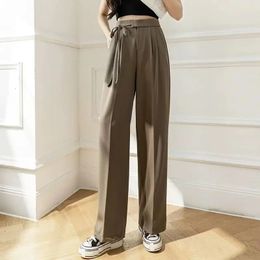 Spring Autumn Solid High Waist Pockets Womens Clothing Chiffon Casual Loose Wide Leg Sweatpants Office Lady Trousers Pants 240522