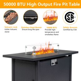 ZK20 43-Inch Fire Table 50000 BTU Gas Firepit with Volcanic Stone Black