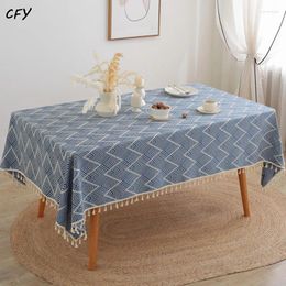 Table Cloth Cotton Linen Japanese Minimalist Wave Stripes Rectangular Kitchen Map Towel Tablecloth Wedding Decor