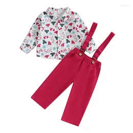 Clothing Sets Toddler Baby Boy Christmas Outfits Long Sleeve Button Down Shirt And Suspender Pants Set 2Pcs Fall Clothes