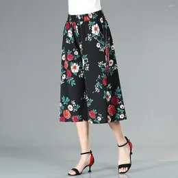 Women's Pants Women Wide-leg Trousers Floral Print Wide Leg Culottes With Pockets Comfy Yoga Workout For Summer Mid-calf