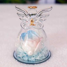 Decorative Objects Figurines Preserve Rose Angel Glass Cover for Women Eternal Flower Wedding Valentines Day Love Gift H240521 VQJ2