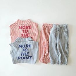 Clothing Sets Summer Baby Striped Vest Set Boy Girl Children Letter Print Sleeveless Tops Casual Pant 2pcs Fashion Cotton Kid T-shirt Suit