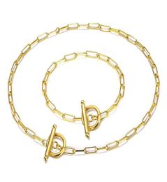 Fashion Punk Hip Hop Jewellery Stainless Steel Square Chain Toggle OT Buckle Jewellery Sets For Woman Gold Silver Colour Bracelet Neckl8231496