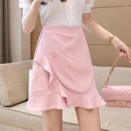 Skirts Fashionable Pleated A-line Short Skirt 2024 Spring/Summer Irregular Ruffled High Waisted Shorts Female Clothing