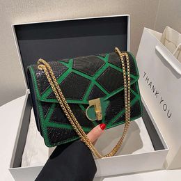 New Snake Skin Pattern Splicing Colour Contrasting Chain Underarm Bag Net Red Chain Fashionable One Shoulder Crossbody Small Square Bag Women