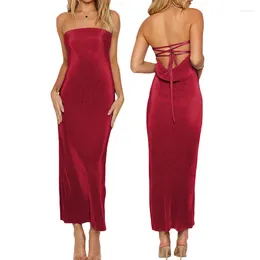Casual Dresses Women Wrap Dress Evening Party Summer Clothes Off Shoulder Strapless Solid Color Backless Straps Tie Slim Long Sexy Club
