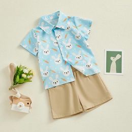 Clothing Sets Baby Boy Easter Outfits Short Sleeve Print Button Shirt Pocket Shorts Set Toddler Clothes