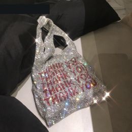 Fashion Crystal Clutch Bags Ladies THANK YOU Rhinestone Bucket Handbags Vest Girls Bling Bling Glitter Purses Totes 3185