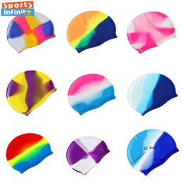 Silicone Adult Waterproof Swimming Cap Gradient Colour Dry Hair Swim for Men Women Protect Ears Hat Accessories 240522