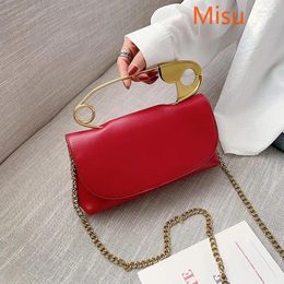 Shoulder Bags Creative Big Pin Vintage For Women 2024 Leather Handbag Chain Soft Side Fashion Cross Body