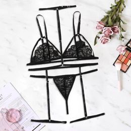 Bras Sets Fashion Women Sexy Lingerie Erotic Two Piece Female Underwear Plus Size V-neck Bra Thong Garter Set S-2xl