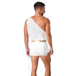 Men's Ancient Greek God Gladiator Role Play Costume One Shoulder Strap Skirt Mr Toga Halloween Carnival Theme Party Cosplay Suit