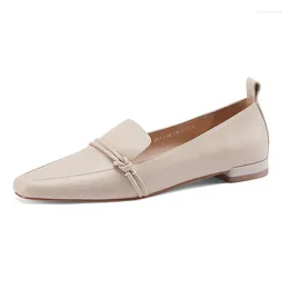 Casual Shoes Genuine Leather Women Loafers 2024 Autumn Spring Ladies Flat Elegant Beige Brown Woman Square Toe Flats Light Weight