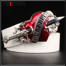 A sword through the heart big head belt buckle casual versatile personality belts men buckle youth belt women Punk hip pop belt 240521