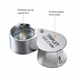 30X Pocket Loupe Magnifier Tools Jewelry Magnifying Glass Foldable Diamond Lupa Jewelers Eye Glass Tool Mini Reading Magnifier
