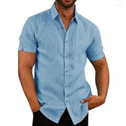 Men's Casual Shirts 2024 Cotton Linen Short-Sleeved Summer Solid Color Turn-down Collar Beach Style Plus Size