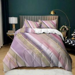 Bedding sets Gold marble pink bedside table set 3D down duvet cover comfort double large room decoration childrens modern H240521 X9YK