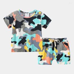 Clothing Sets 2024 Summer 2 3 4 5 6 8 10 Years Handsome Short Sleeve Army Green Camouflage T-Shirt Shorts Pieces Set For Baby Kids Boy