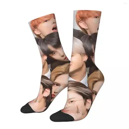 Men's Socks 1 Pair Funny Crazy Group Poster Sock For Men Hip Hop Harajuku Ateez Happy Seamless Pattern Printed Boys Crew Novelty Gift