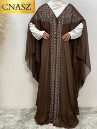 Ethnic Clothing Design Ramadan Muslim Abaya Luxury Arabian Bat Sleeve Robe Rhinestone Hooded Dress Fashion Elegant Dubai Middle East Kimono