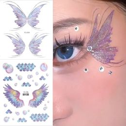 3D Face Glitter Butterfly Tattoo Stickers Shiny Wings Temporary Waterproof Body Art Decoration 240521