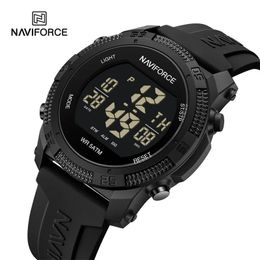 NAVIFORCE Mens LCD Digital Watch Fashion Casual Date and Week Alarm Clock Waterproof Silicone Strap Electronic Wristwatch 240517