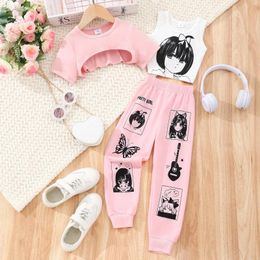 Clothing Sets Anime 3Pcs Set Kids Girl Outfit Summer Short Sleeve Sports Fashion Casual Toddler Girls Clothes Cartoon Children Suit 2-7