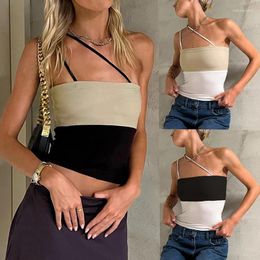 Women's Tanks Camisole Irregular Summer Contrast Colour Y2k Asymmetric Straps Sleeveless Backless Slim Fit Sexy Party Cropped Vests