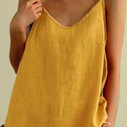 Women's Tanks Summer Camisole Solid Colour V-neck Sleeveless Lightweight Loose Fit Female Vest Cotton And Linen Sling Bottoming Top