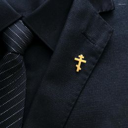 Brooches Orthodox Cross Brooch For Men Stainless Steel Catholicism Symbol Pins Jewellery Jesus Faith Suit Badge Wedding Accessories