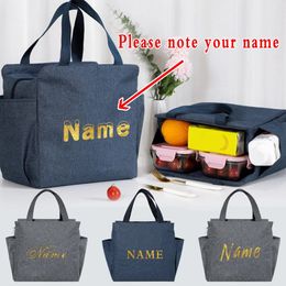 Portable Lunch Bag Custom Personalised Name Cooler Tote Insulated Thermal Canvas Bag Picnic Unisex Travel Lunch Box Food Bags 240514