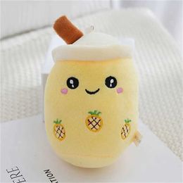 Plush Dolls Plush doll bubble tea keychain fruit tea keychain Boba doll plush toy Kawaii filled Boba milk tea keychain girl friend H240521 RETU