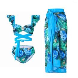 Women's Swimwear 2024 One Piece Swimsuit Skirt Shoulder Strappy Ruffle Print Women Slimming Bathing Suit Beach Wear