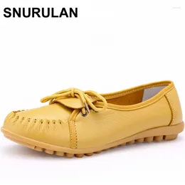 Casual Shoes SNURULAN 2024 Genuine Leather Women's Lace-Up Woman Flats Shoe Soft Female Driving Low Heel Solid Mother Loaf