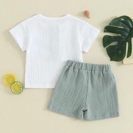 Clothing Sets Molgkyo Toddler Baby Boy Summer Clothes Short Sleeve Buttons T-Shirt Tops Drawstring Shorts 2Pcs Cotton Linen Outfits