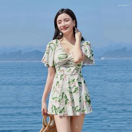 Women's Swimwear Halter Women One Piece Swimsuit With Skirt Cute Lady Swimming Suit Spring Clothes V Neckline Beach Wear Bathing