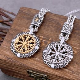 Pendant Necklaces Original Viking Compass Necklace Vintage Stainless Steel Rune Amulet Punk Style Men Women Fashion Mixed Gold Colour