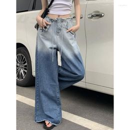 Women's Jeans 2024 Spring For Women Korean Style Retro Gradient High Waist Trousers Streetwear Fashion Denim Wide Leg Pants