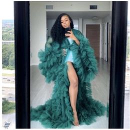 dark green Fashion Ruffles Tulle Kimono evening Dresses Robe Extra Puffy Prom Party Dresses Puffy Sleeves African Cape Cloak Pregnant G 275F