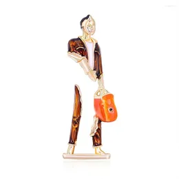 Brooches Enamel Carrying Bag Man Women Men Abstract Art Model Figure Party Office Brooch Pins Accessories Gifts AL660